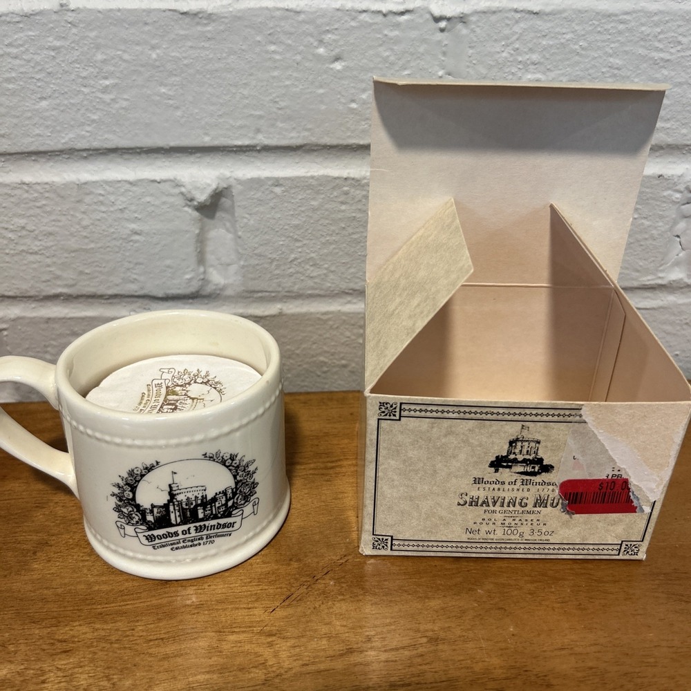 Vintage Woods of Windsor Shaving Mug Soap Set Boxed Made in England 1980s New